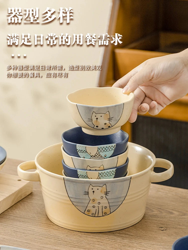 Creative Couple Cutlery Bowl Set - Japanese Cartoon Ceramic