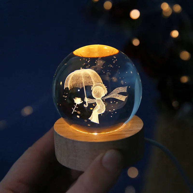 3D Crystal Planet Night Light - Laser Engraved Solar System Globe - Perfect Gift & Home Decor